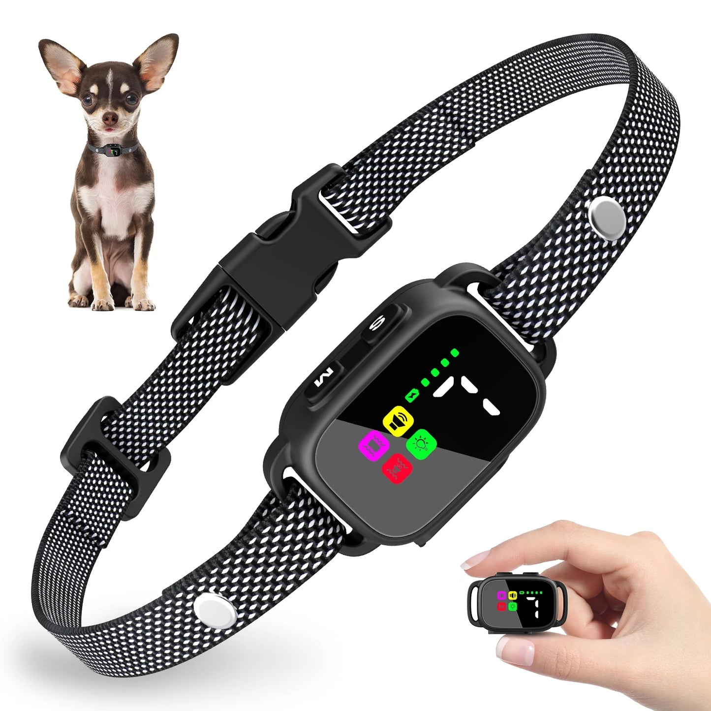 Anti-Bark Collar for Small Dogs, No Shock Bark Collar with Beep & Vibration, 1-7 Sensitivities Adjustable, Rechargeable Dog Barking Collar - Black