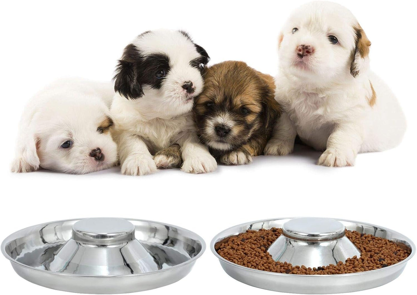 Stainless Steel Dogs Bowls-Puppy Food/Water Bowls-Dogs Feeding Bowls for Litters Puppies-Pets Whelping Weaning Dishes-Feeder Bowls for Dogs/Cats/Pets Ste of 2