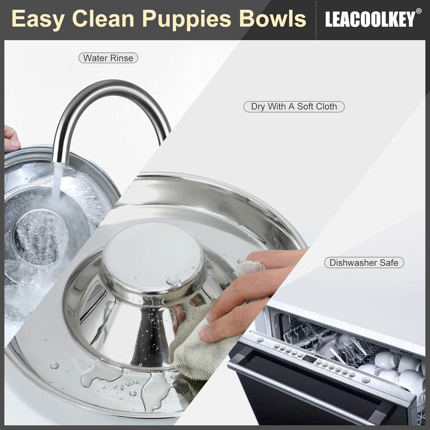 Stainless Steel Dogs Bowls-Puppy Food/Water Bowls-Dogs Feeding Bowls for Litters Puppies-Pets Whelping Weaning Dishes-Feeder Bowls for Dogs/Cats/Pets Ste of 2
